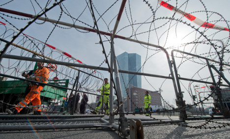 Barbed wire outside the new ECB HQ in Frankfurt. Photo: DPA